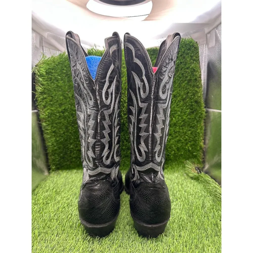 Vintage Justin 8311 Western Boot Men's 9.5 Black Leather Lizard Cowboy Ranch